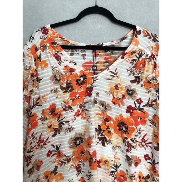 Badgley Mischka Floral Top Women's Medium Long Sleeves with Ruffles NEW - Picture 4 of 8